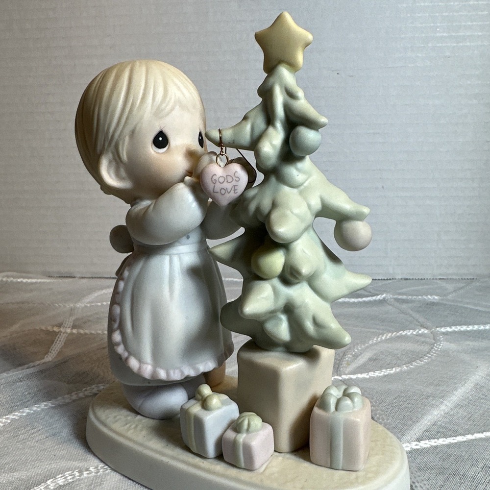Precious Moments Porcelain Girl Christmas Tree Figurine 7" "God's Love"